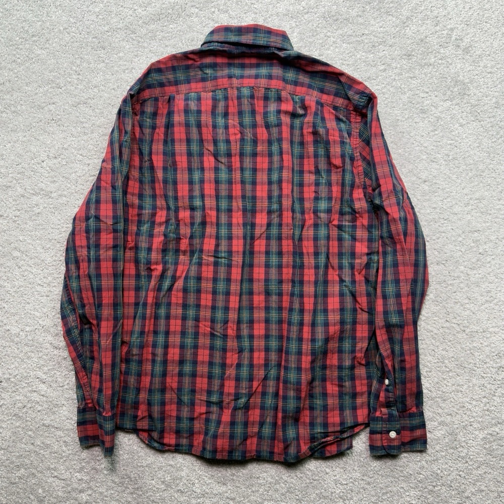 J.Crew Mens Medium Plaid Button Down Shirt Red Navy Green Long Sleeve Cotton - Picture 3 of 5